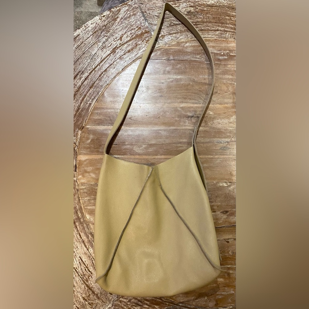 Olive Green Pebbled Leather Shoulder Bag